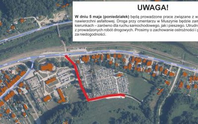 5 maja - utrudnienia w ruchu przy drodze na cmentarz w Muszynie